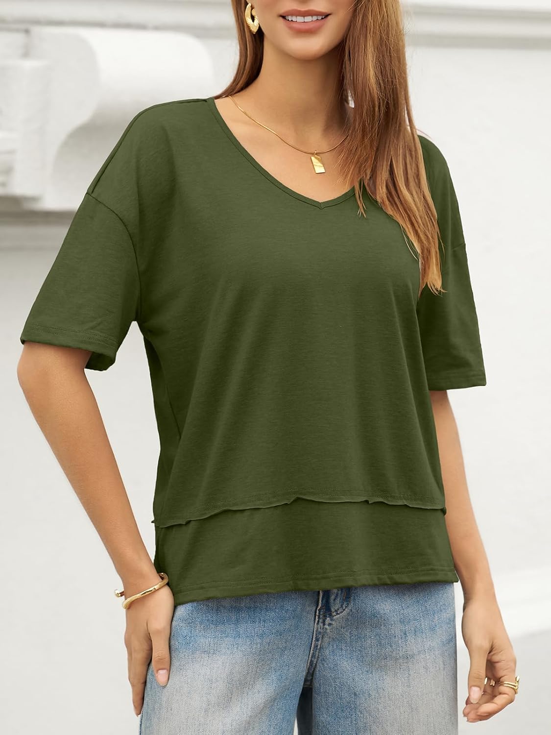 UNCLECAT Womens V Neck T Shirts Summer Trendy Short Sleeve Shirts Loose Casual Tops Tee - Image 5