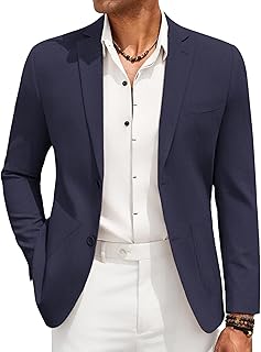 Men's Casual Linen Blazer Jacket Lightweight Sport Coats Two Button Suit Jackets