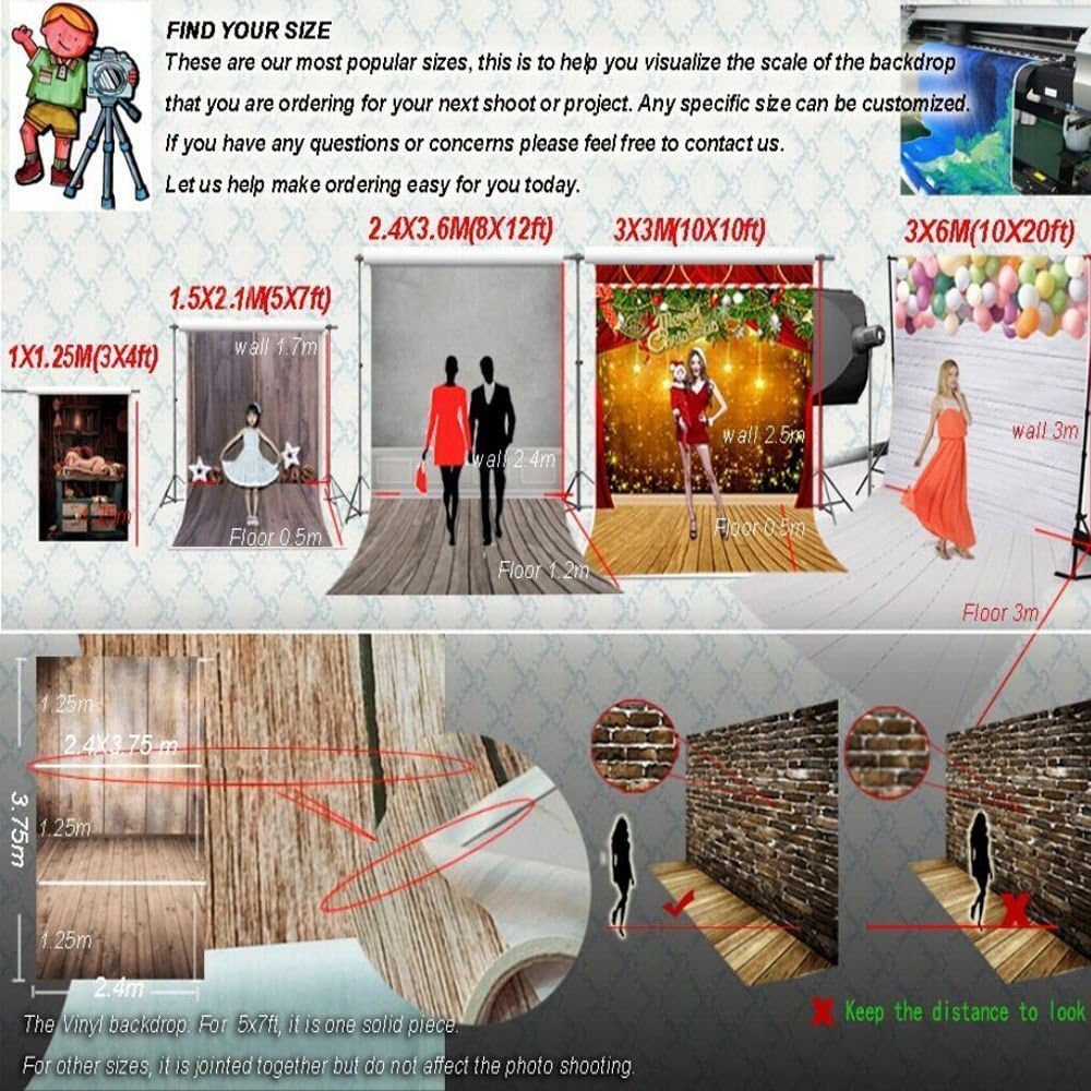Haosphoto 5X3FT Christmas Backdrop Xmas Decoration Tree Reindeer Bokeh Lights Backdrops for Photography Wood Floor Happy New Year Vinyl Photo Background Kids Holiday Studio Props CA453 - Image 4