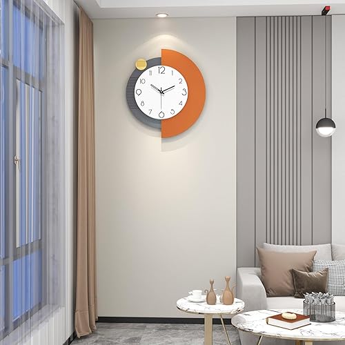 Miniatura 24 de FLEBLE Relojes de pared grandes modernos para decoración de sala de estar, decoración silenciosa de madera, reloj de pared, péndulo, funciona