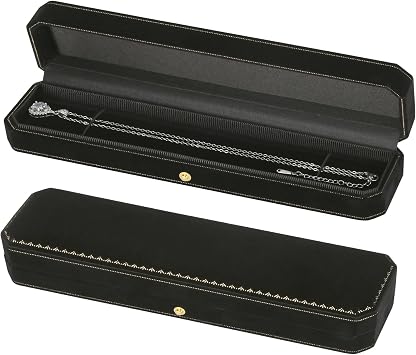 KUKUVR Velvet Necklace Pendant Gift Box, Premium Jewellry Bracelet Long Chain Holder Display Case for Wedding Engagement Birthday Anniversary Ceremony for Women Black