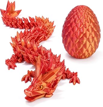 3D Printed Dragon Egg with Articulated Crystal Design Surprise Toy for Kids, Fidget Dragon Inside, Cool Party Favors for Boys Girls Ages 4-12 Laser Red