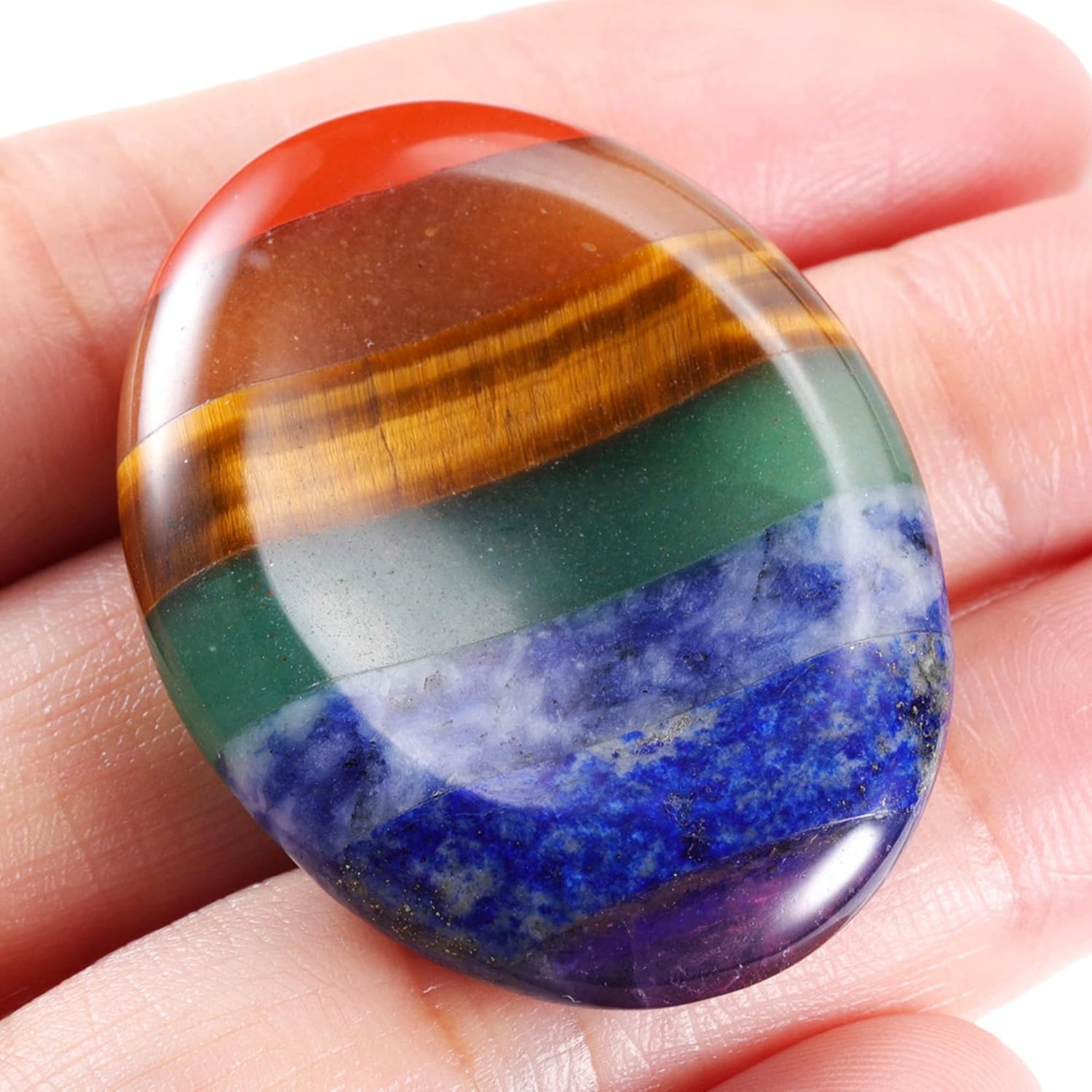 Top Plaza 7 Chakra Crystals Worry Stone for Anxiety Healing Crystals Thumb Worry Stone Pocket Palm Polished Gemstones Reiki Balancing Meditation Crystal - Oval
