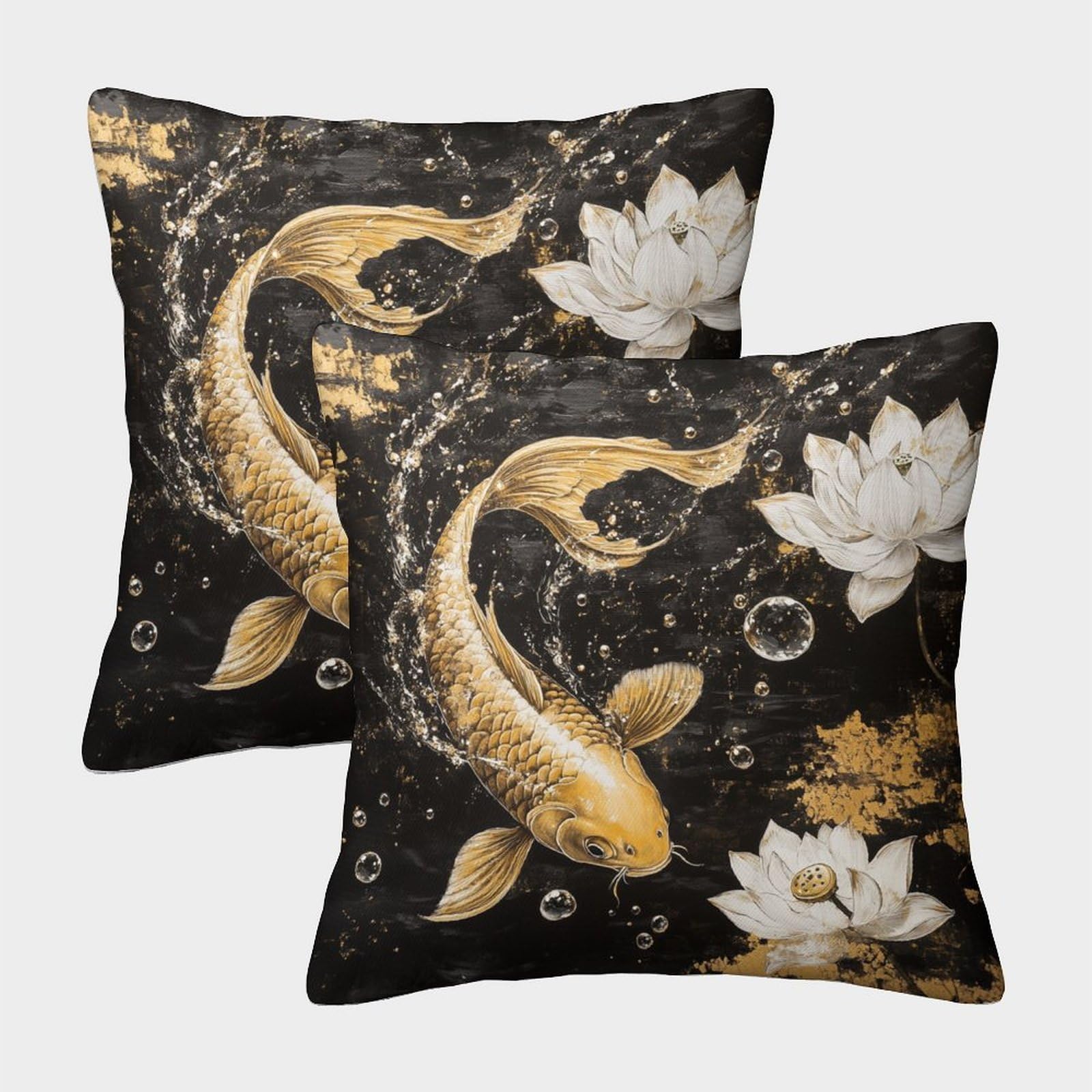 kaiyun 2 Pack Golden Carp,Blooming Lotus 3D Cushion Cover Pillow Cover Sofa Outdoor Decoration Square 40x40cm