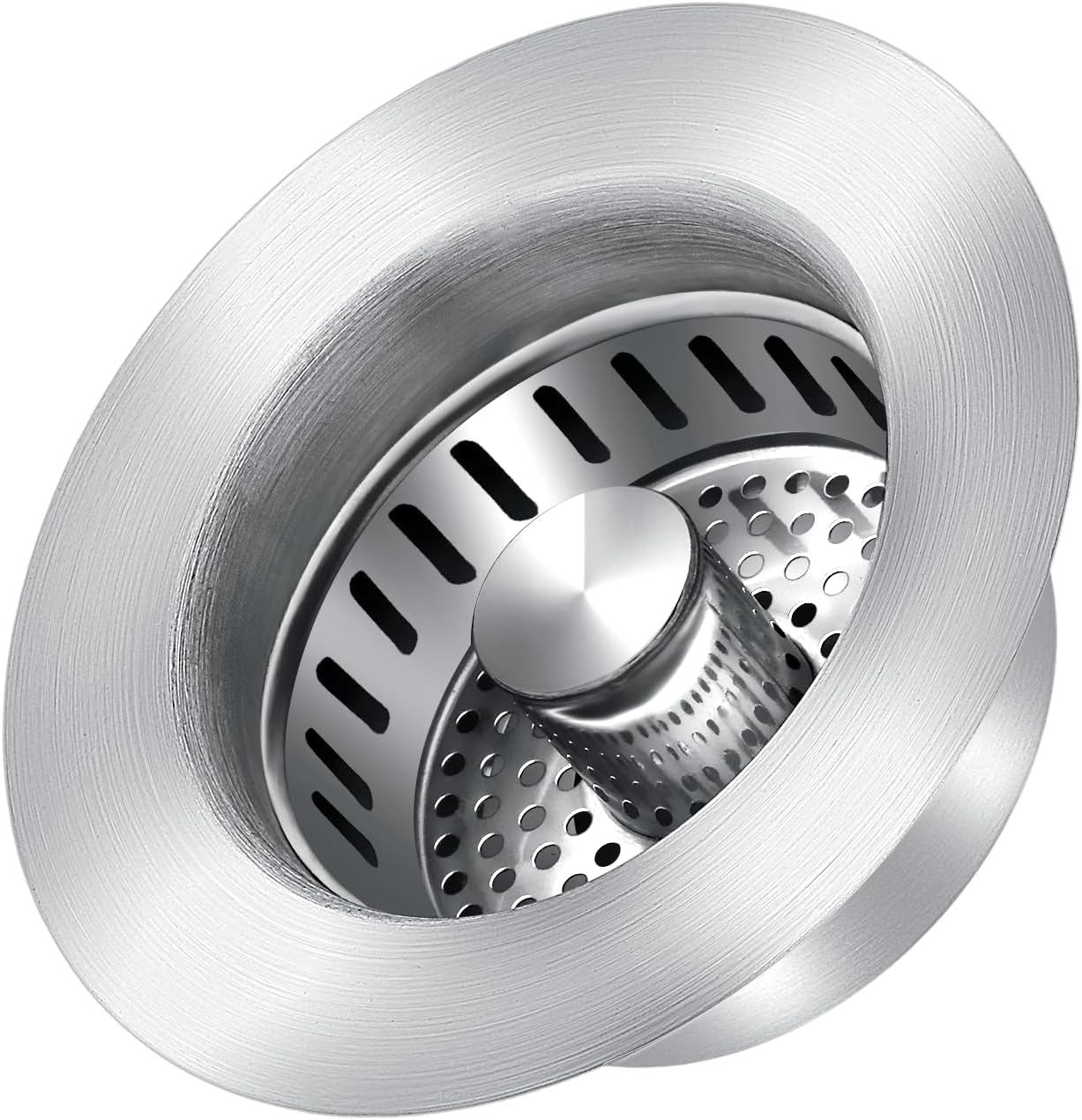 Sink Drain Strainer Screen with Spring-Loaded Core, Universal Press-Down Type Leak-Stop Plug for Kitchen Sink Dish Washing Basin Drain Assembly (Stainless Steel)