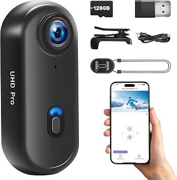 4K WiFi Action Camera with 128GB Card, Mini Body Camera with Magnetic Clip | Hands-Free POV Cameras, Portable Camcorder for Working, Vlogging, Fishing, Travel