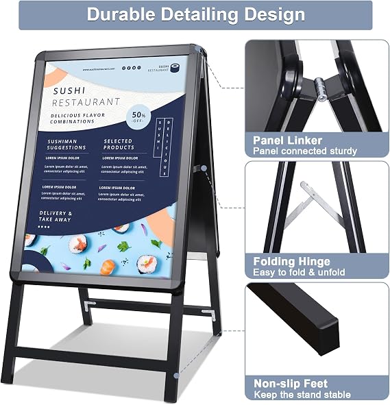 Pavement Sign Frame Sign Board Double Sided Display A-Board Poster Stand Sign Holder for Advertising (Black-A1)