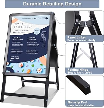 Pavement Sign Frame Sign Board Double Sided Display A-Board Poster Stand Sign Holder for Advertising (Black-A1)