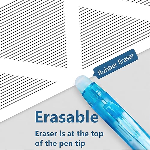 Miniatura 4 de 12 bolígrafos azules borrables + 5 repuestos de punta fina (0.5), desaparecen los errores, bolígrafo borrador con agarre cómodo de primera calidad,