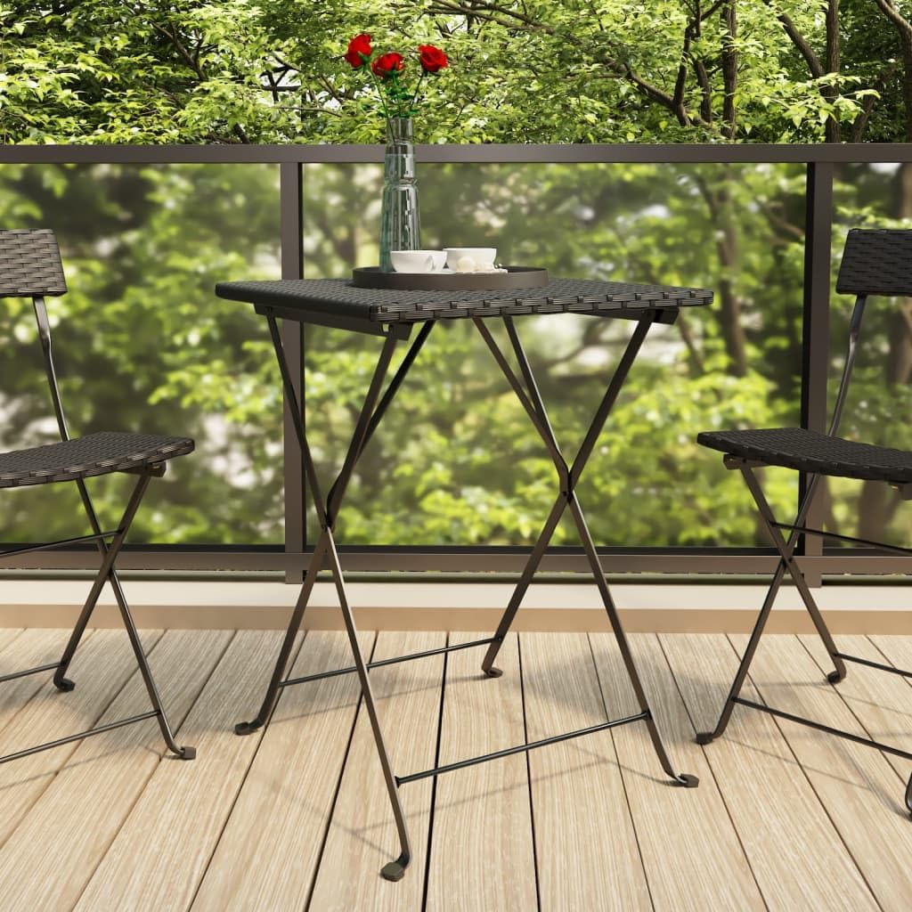 Folding Bistro Table Black PE Rattan Powder-Coated Steel Medium 21.7 x 21.3 x 28 inch Indoor Outdoor Balcony Patio Small Patio Tables Backyard Tables