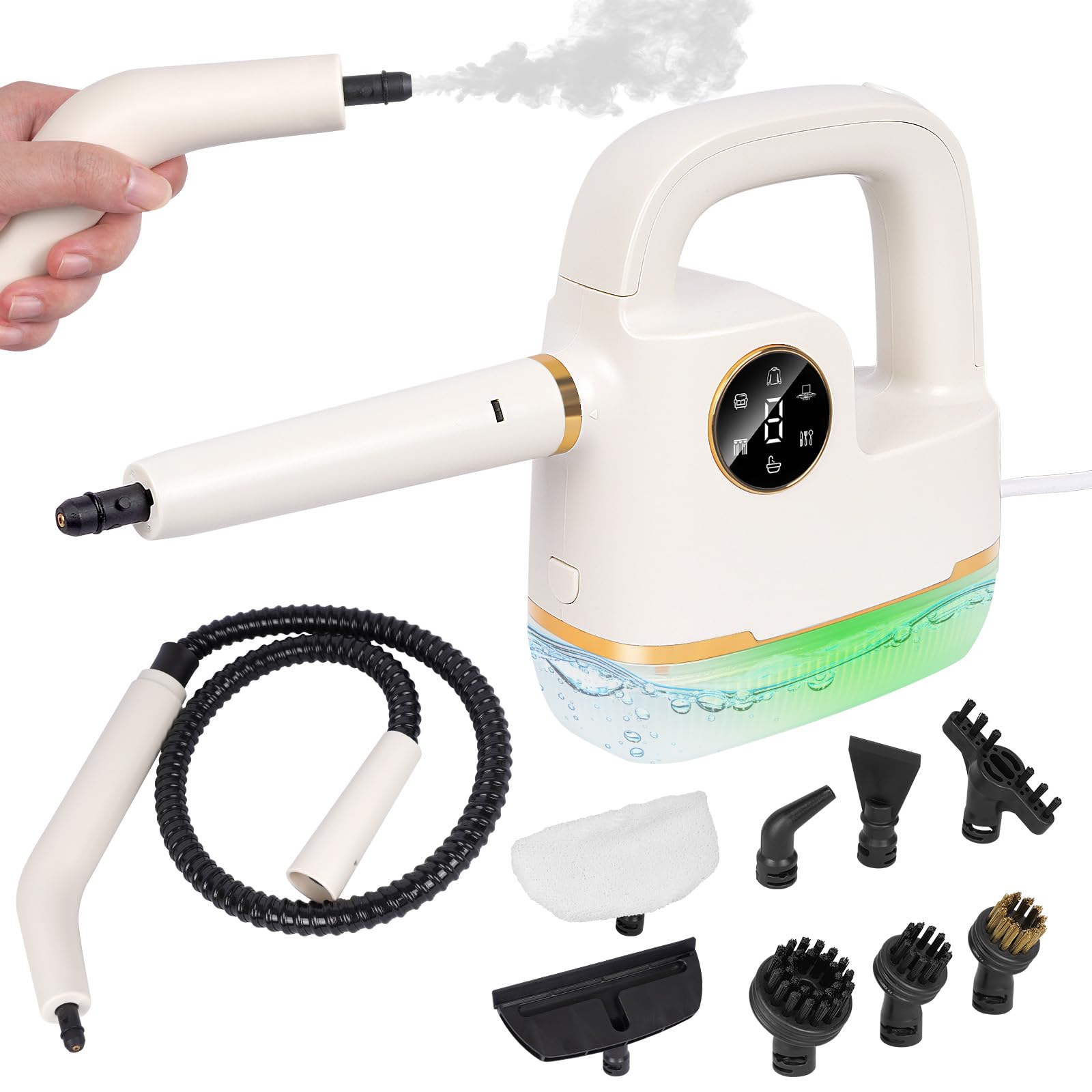 Handheld Steam Cleaner [One Click Clean] Steamer for Cleaning 10-in-1 High Pressure Steam Cleaner for Home/Car Detailings/Fabric etc. Separate Design|Digital Display|Two Cleaning Methods