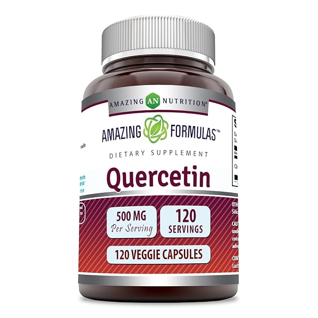 Amazing Formulas Quercetin 500mg 120 Veggie Capsules Supplement - Non-GMO - Gluten Free - Supports Overall Health Well