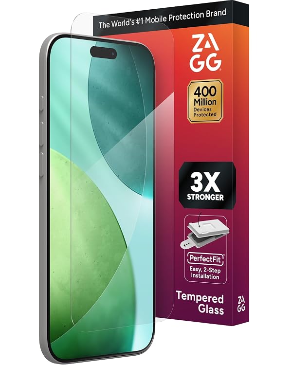 ZAGG Glass+ Screen Protector for iPhone Air - 3X Stronger, Impact & Shatter Protection, Scratch & Smudge-Resistant iPhone Tempered Glass, InvisibleShield, Easy PerfectFit Install by ZAGG - Used condition - US$11.65