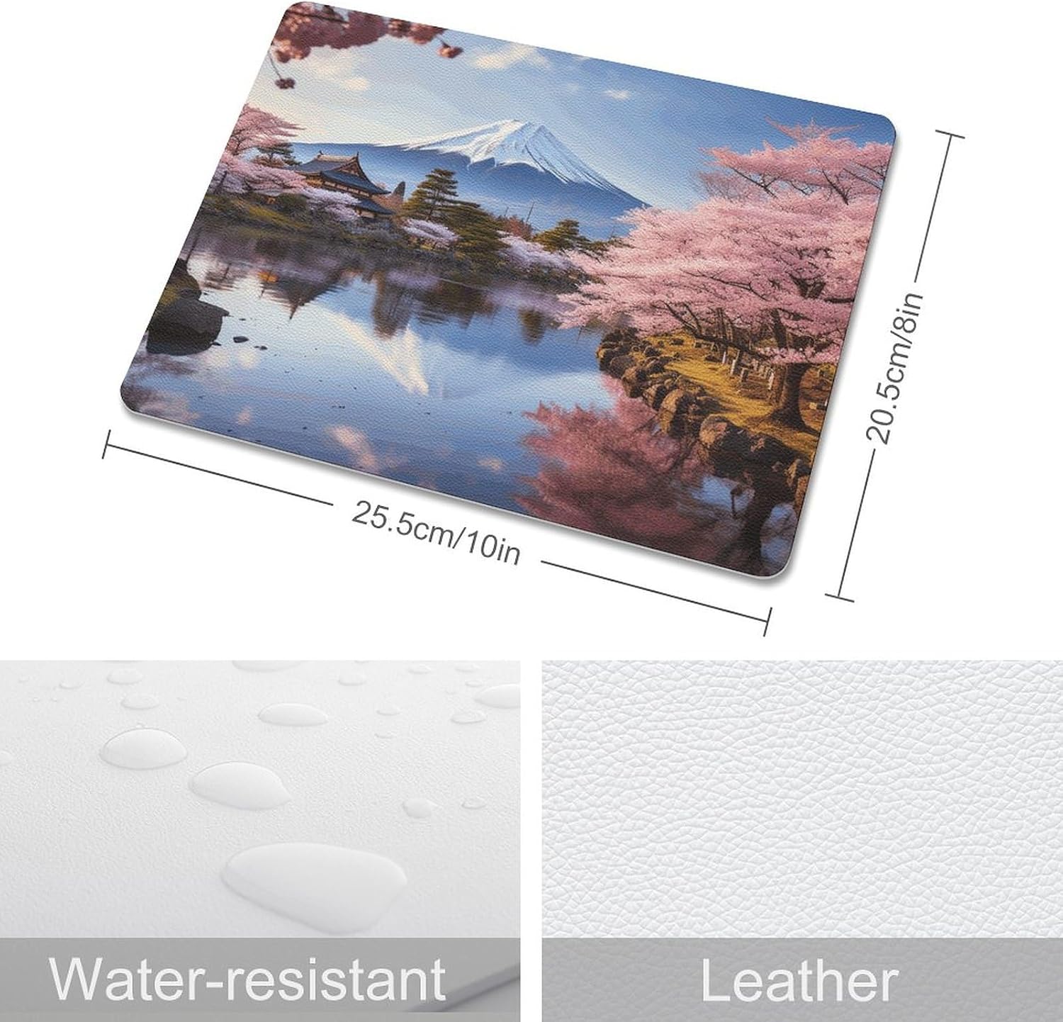 Mousepad Square Mouse Pad, Mount Fuji Cherry Blossom Trees Leather Mousepads, Non-Slip Rubber Base Small Mousepad (8x10 Inches) image 2