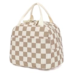 Corduroy Lunch Box for Women Girls Cooler Lunch Bags Reusable Insulated Lunchbox for Picnic School Work Travel Checkered