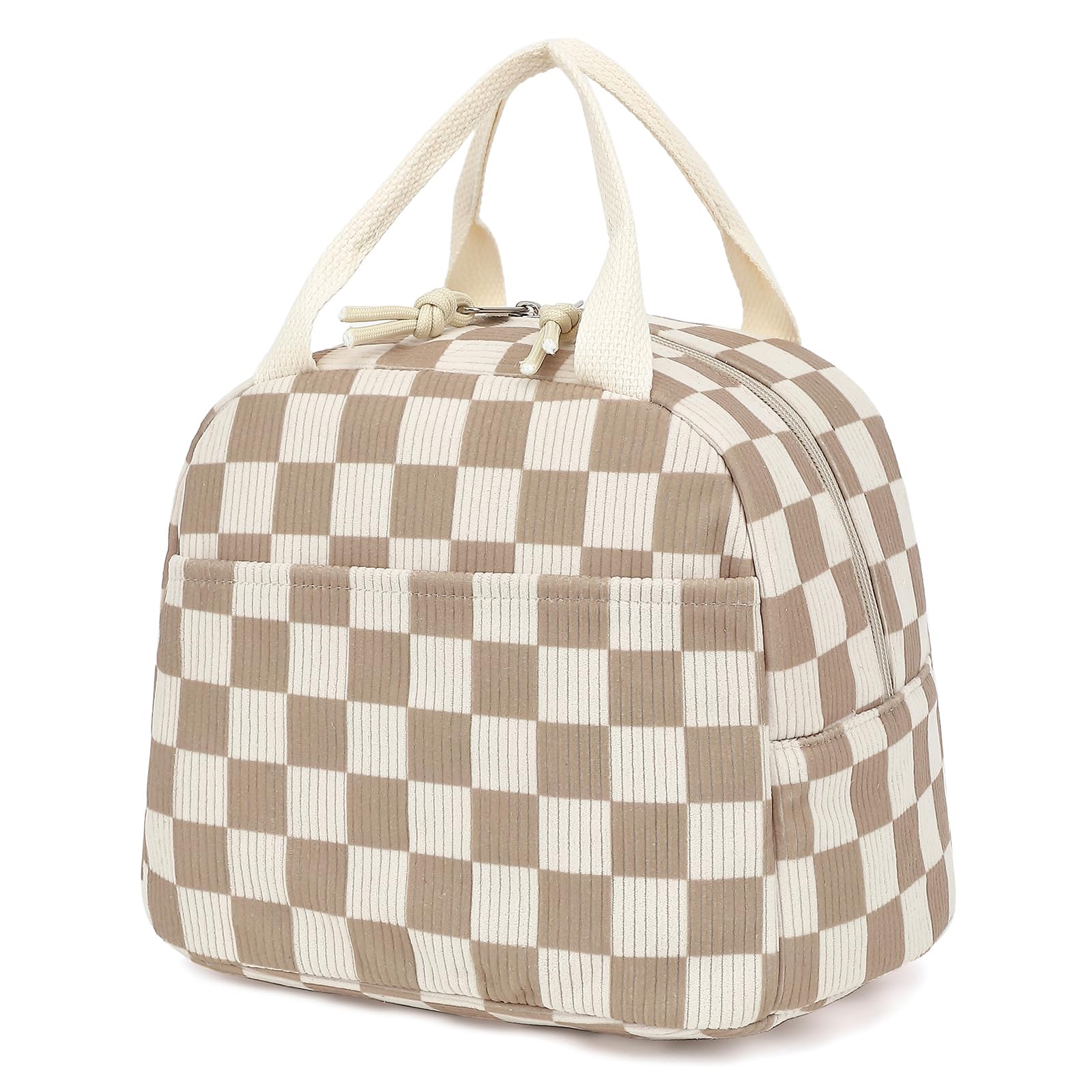 Corduroy Lunch Box for Women Girls Cooler Lunch Bags Reusable Insulated Lunchbox for Picnic School Work Travel Checkered