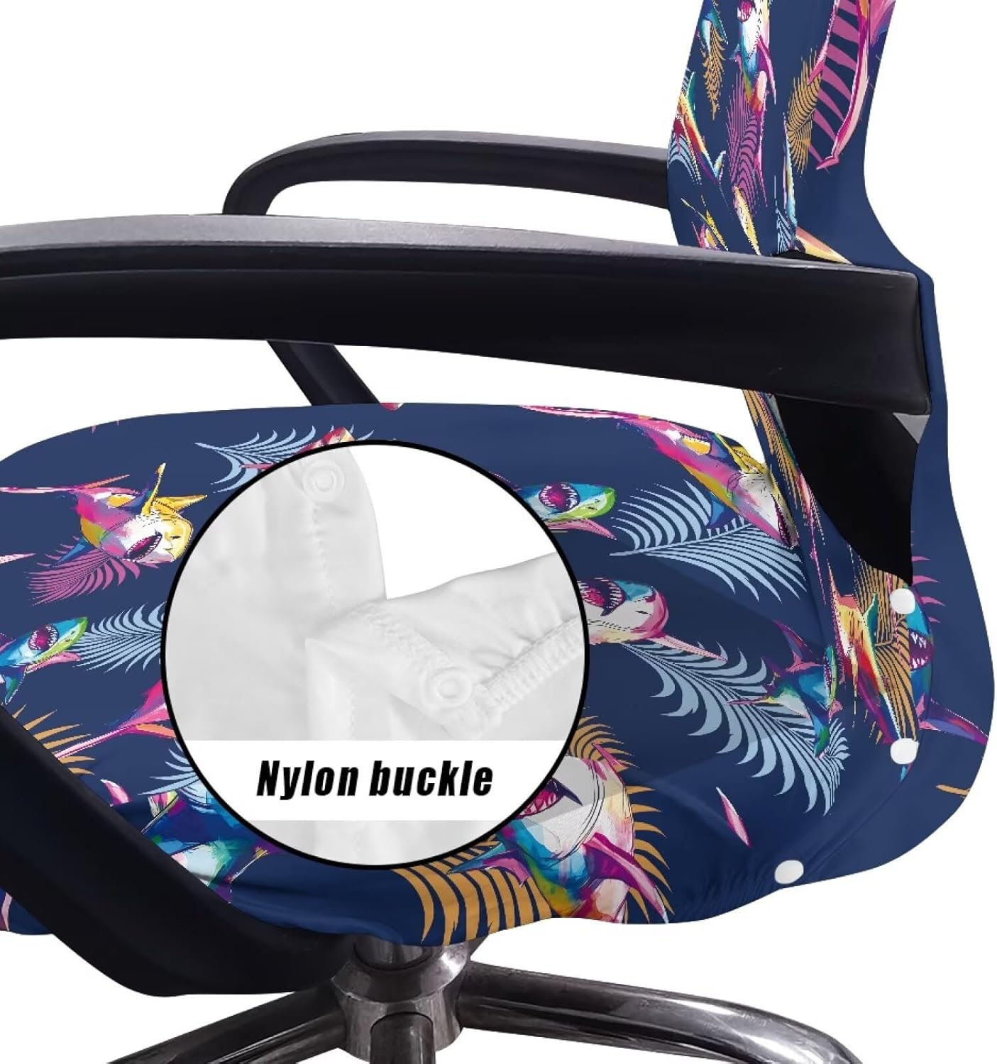 Wanyint Shark Tropical Palm Leaf Office Chair Cover Executive Computer Chair Slipcover Stain Resistant High Back Chair Protector Home Decor Universal Fits, L