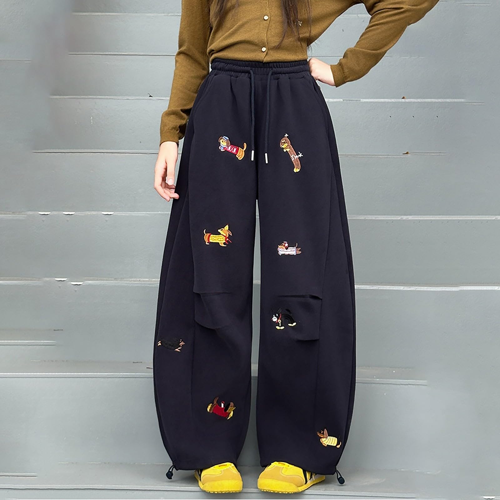 Pantaloni della tuta da ragazza casual a gamba larga pantaloni alla