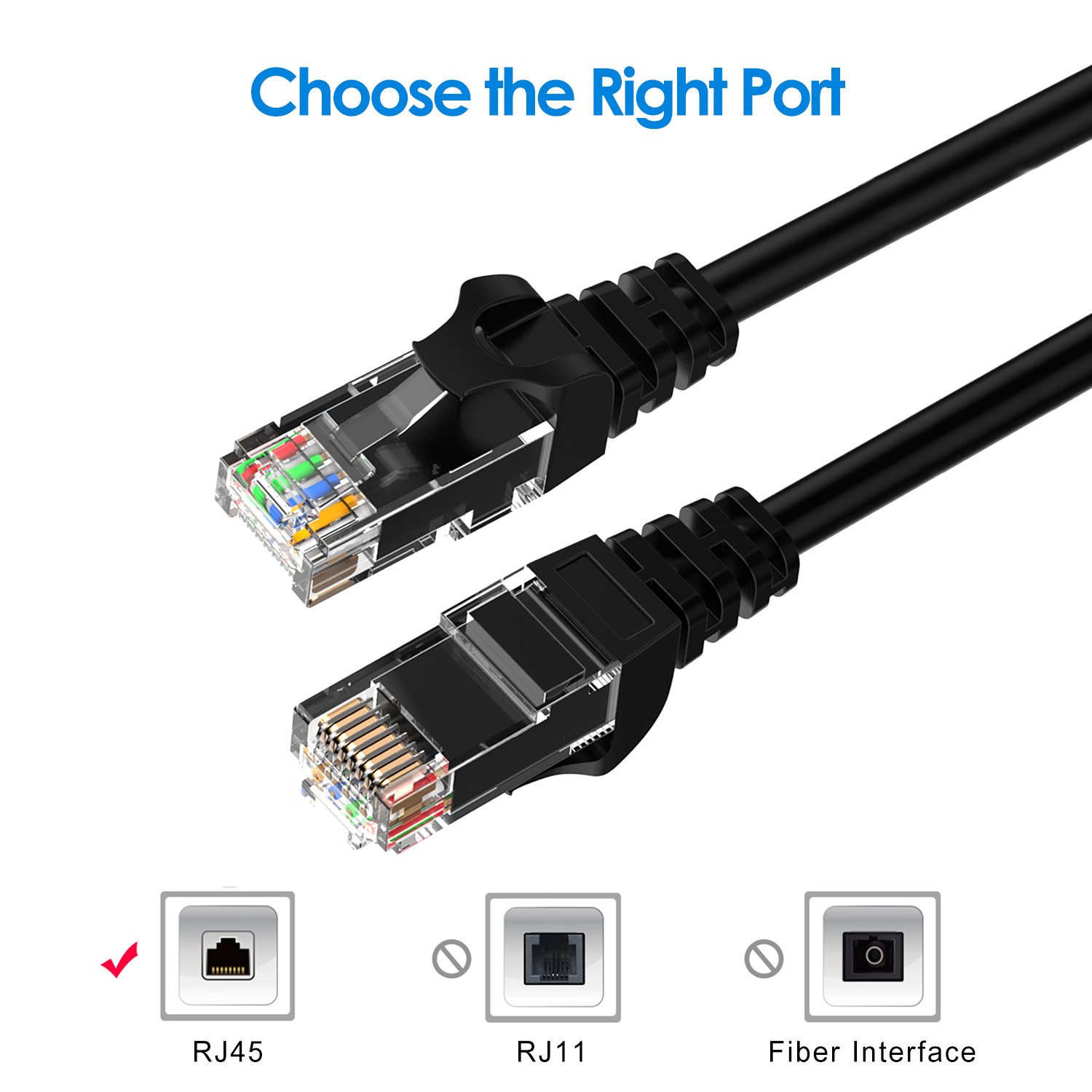 Rankie RJ45 Cat6 Snagless Ethernet Patch Cable, 5-Pack, 10 Feet, Black