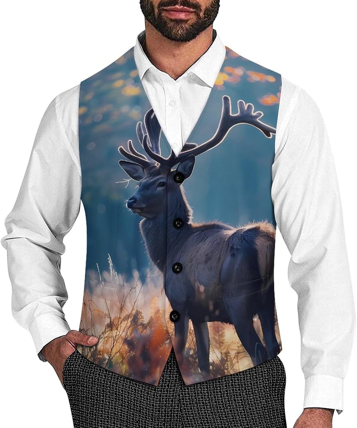 Deer Forests Men's Suit Vest Formal Vests Casual Dress Fit Waistcoat Casual Tuxedo for Business