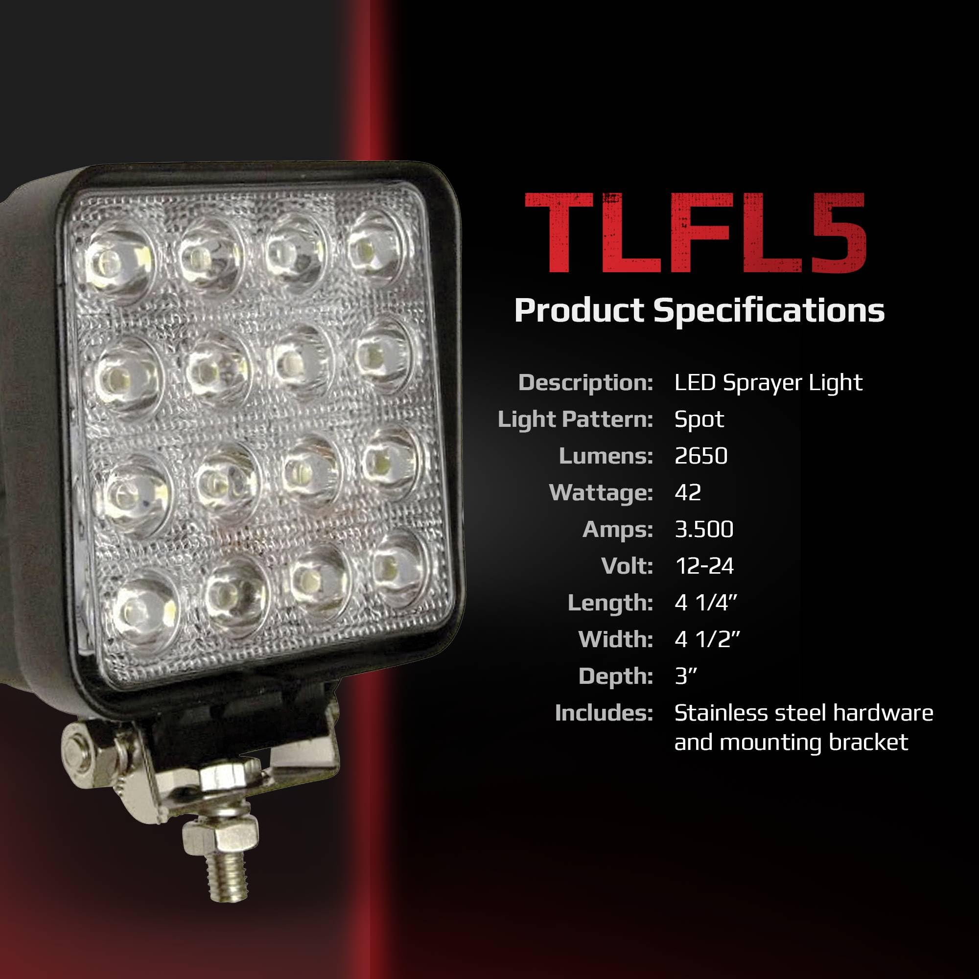 Tiger Lights TLFL5 12 V LED niebieska lampa robocza 3,5 A, 42 waty, 2650 lumenów, długość 4 1/10.2 cm, szerokość 4 1/5.1 cm, głębokość 7,6 cm, punktowe światło terenowe