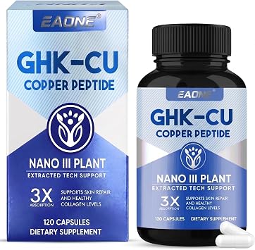 GHK-Cu Copper Peptide Supplement, 120mcg High Purity GHK Cu Capsules for Skin Elasticity, Supports Hair Health and Scalp Vitality, Promotes Youthful Glow, Non-GMO, 120 Vegan Capsules