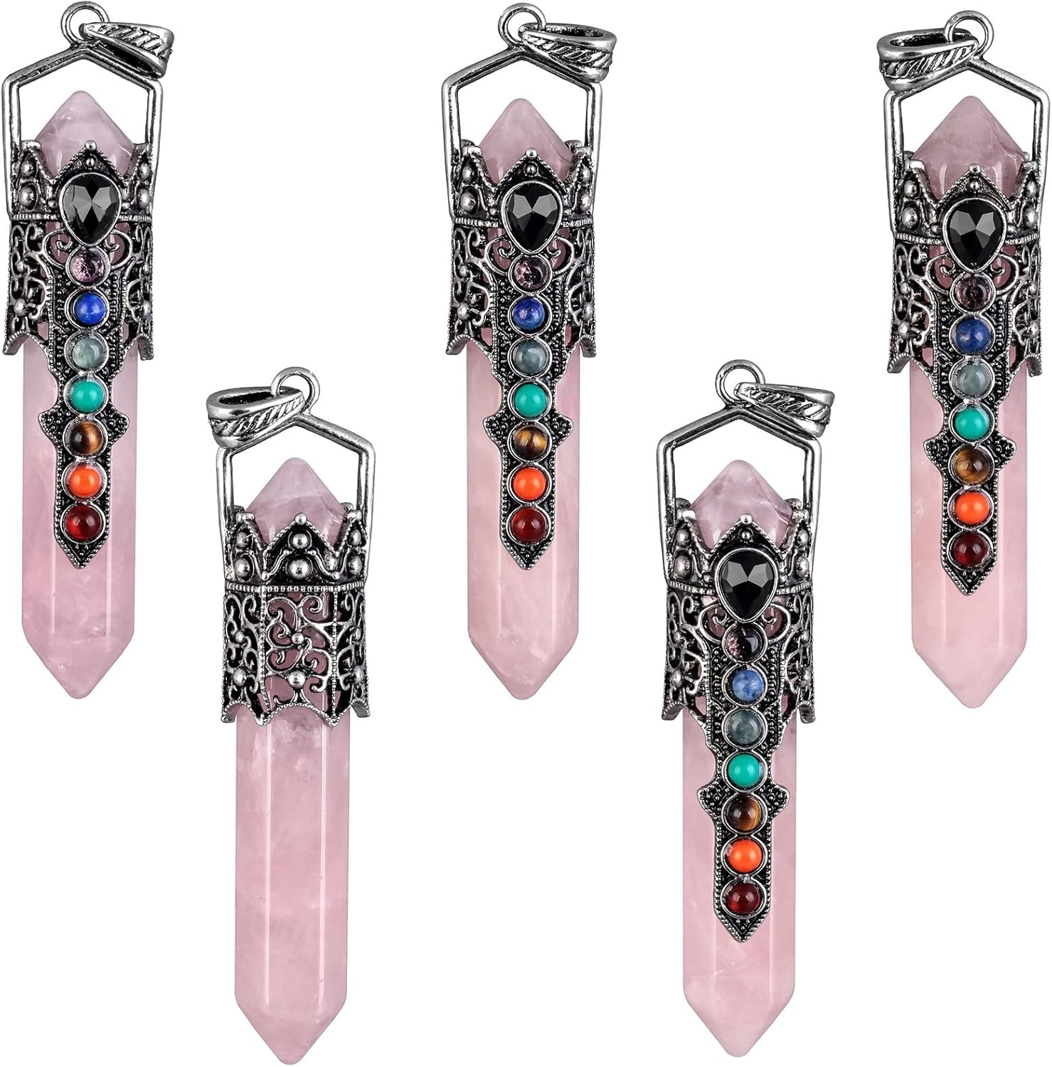 Nupuyai Hexagonal Crystal Point Pendant Necklace for Women Healing 7 Chakra Crystal Stone Pendant Amulet with Chain - Image 5