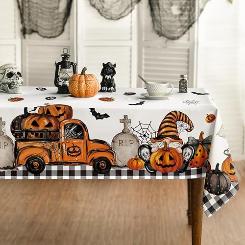 Horaldaily Mantel rectangular de Halloween de 60 x 120 pulgadas, diseño de calabaza fantasma, lavable, para decoración de fiestas, pícnic, cenas