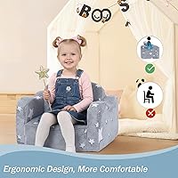 Vista 3 de MeMoreCool Kids Glow Star Sofa Chair – 2-in-1 Foldable Toddler Lounger, Gray Convertible Couch for Playroom or Nursery Soft Foam Seat