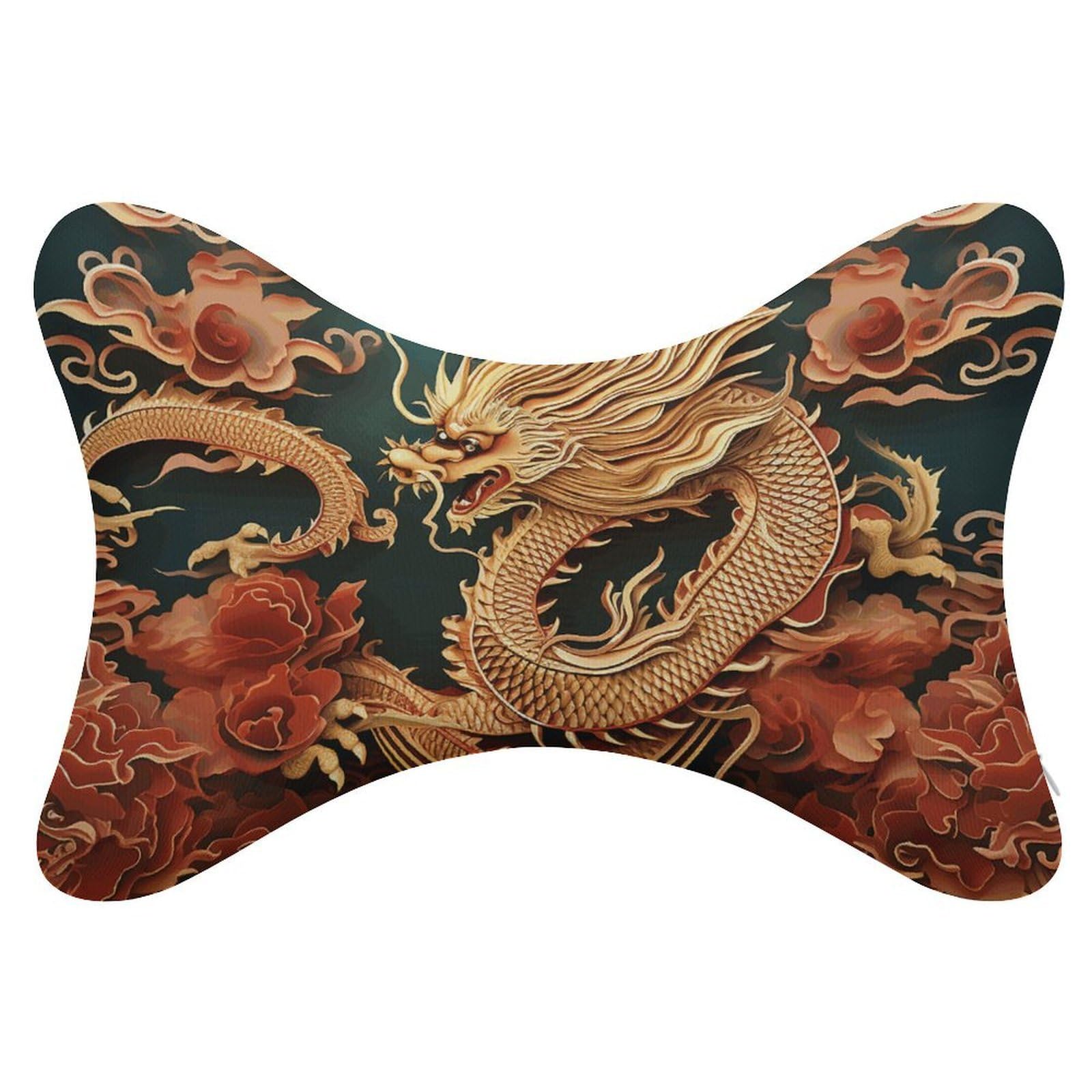 FekiLoot Dragon Chinese Background Car Headrest Set of 2,Softness Memory Foam Car Neck Pillow with Breathable Removable Cover Car Neck Support Pillow Ergonomic for Driving, Office