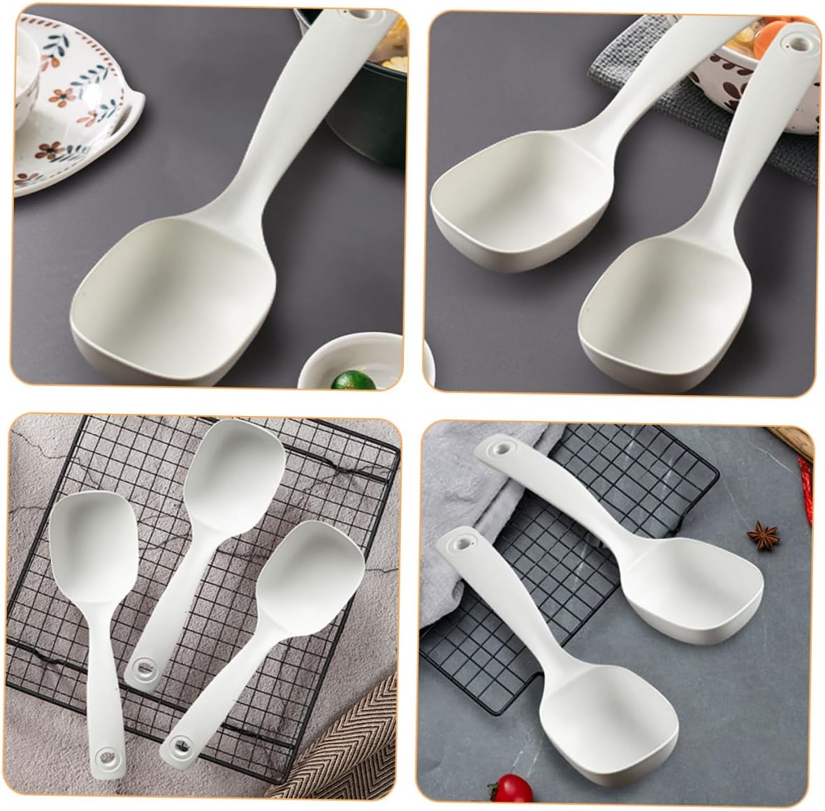 Artibetter 4pcs Long Handle Porridge Spoon and Asian Soup Serving Ladle Set for Kitchen and Canteen Use, Multipurpose Sturdy Plastic Soup Spoons for Rice, Wonton, and Hot Pot