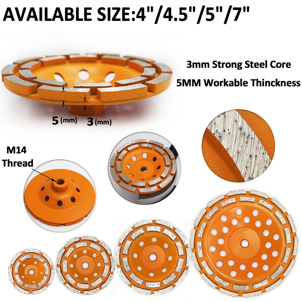 szt. 4'' 4,5'' 5'' 7'' Diamentowa dwurzędowa ściernica garnkowa do betonu, muru, granitu i marmuru, tarcze szlifierskie, 1 szt. 115 mm, 1