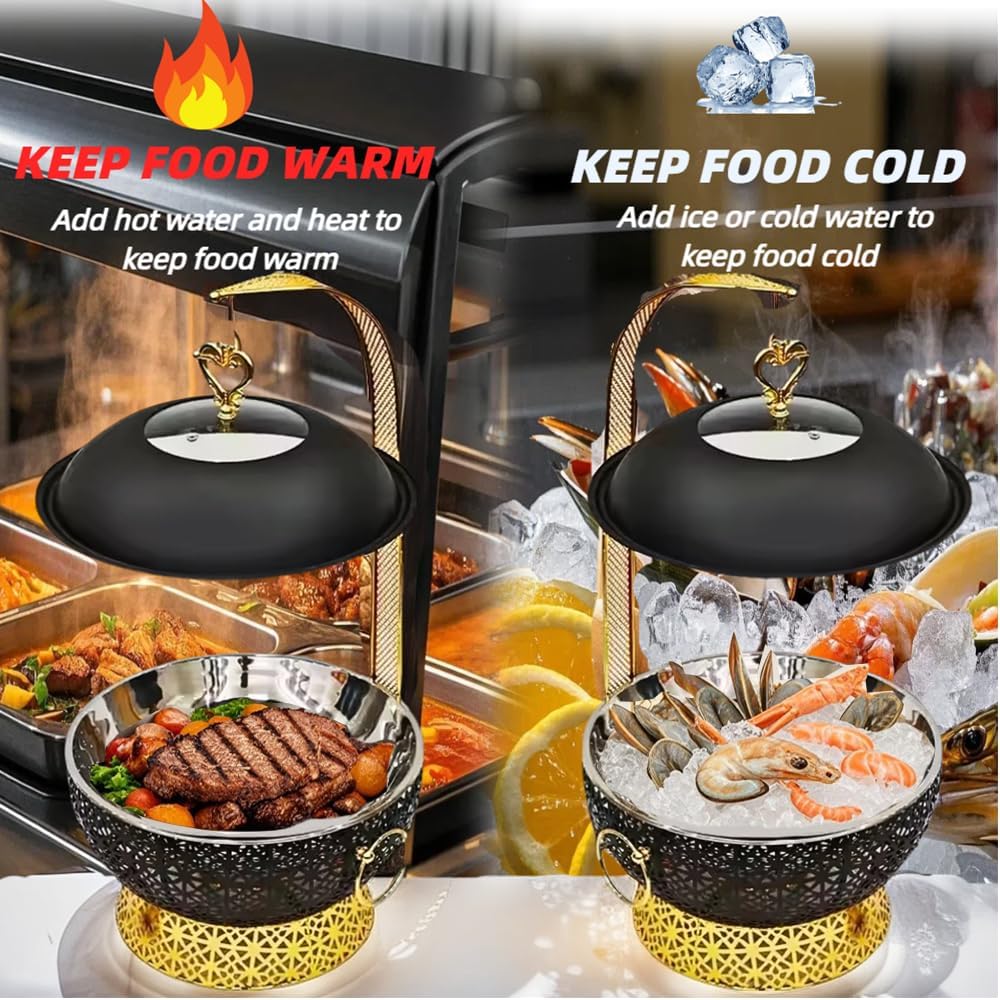 Black Chafing Dishes for Buffet,8Qt Luxury Chafing Dish with Hanging lid,Elegant Hollow-Out Buffet Warmer for Weddings, Parties, Catering & Events,4 Packs
