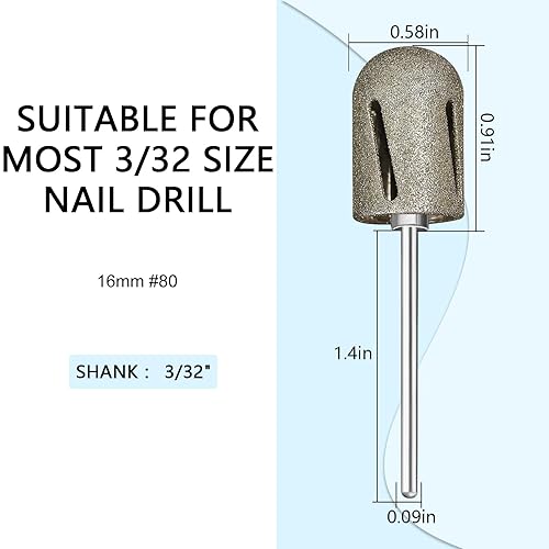 Miniatura 2 de Broca de pedicura, 0.630 in de diámetro, 180 grano de carburo de diamante, broca de pedicura para pies, callos de lijado, cabezal de pulido para