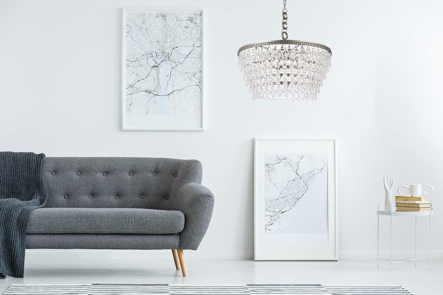 Pemberly Row Contemporary 28" 6-Light Royal Crystal Pendant Lamp, Ambient Lighting, Modern Design, Durable Materials, Elegant Accent for Dining Room or Living Spaces