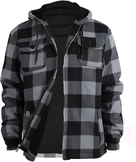 Veste Polaire Sherpa Pour Hommes - Style Bûcheron à Carreaux - Chaud Et Résistant Pour L'automne Et L'hiver