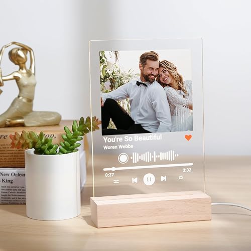 Marcos de fotos personalizados con placa de canción acrílica, placa de música acrílica personalizada con tu canción favorita y regalo de fotos para