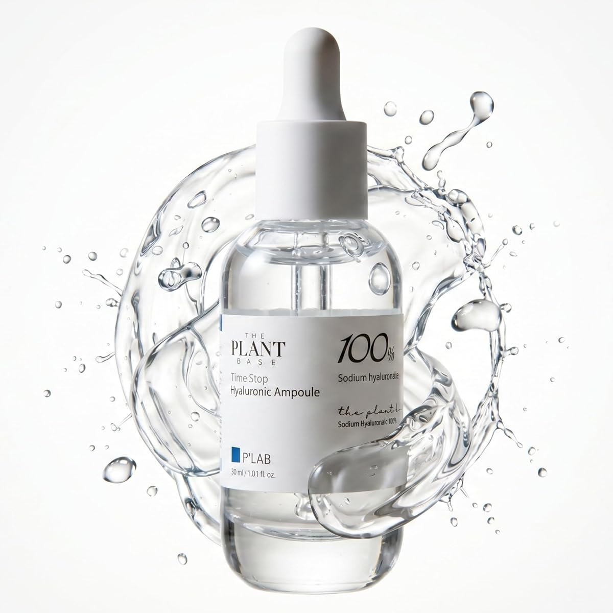 THE PLANT BASE 100% Pure Hyaluronic Acid Ampoule | Single-Ingredient Vegan Serum for Dry & Sensitive Skin | Fragrance-Free, Non-Comedogenic | K-Beauty NMF Deep Moisture, 1.01 fl oz