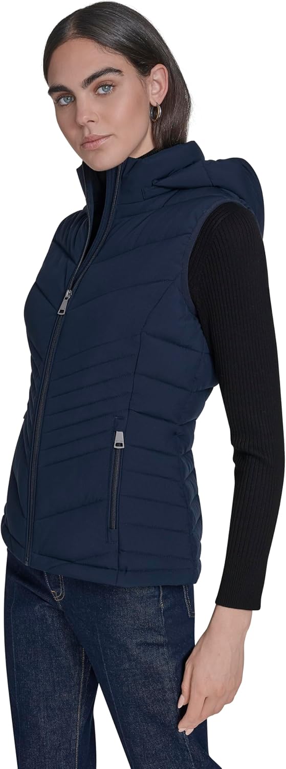 Calvin Klein Women's Lightweight Hooded Puffer Vest – Quilted Stretch Winter Outerwear With Zipper Pockets - Image 3
