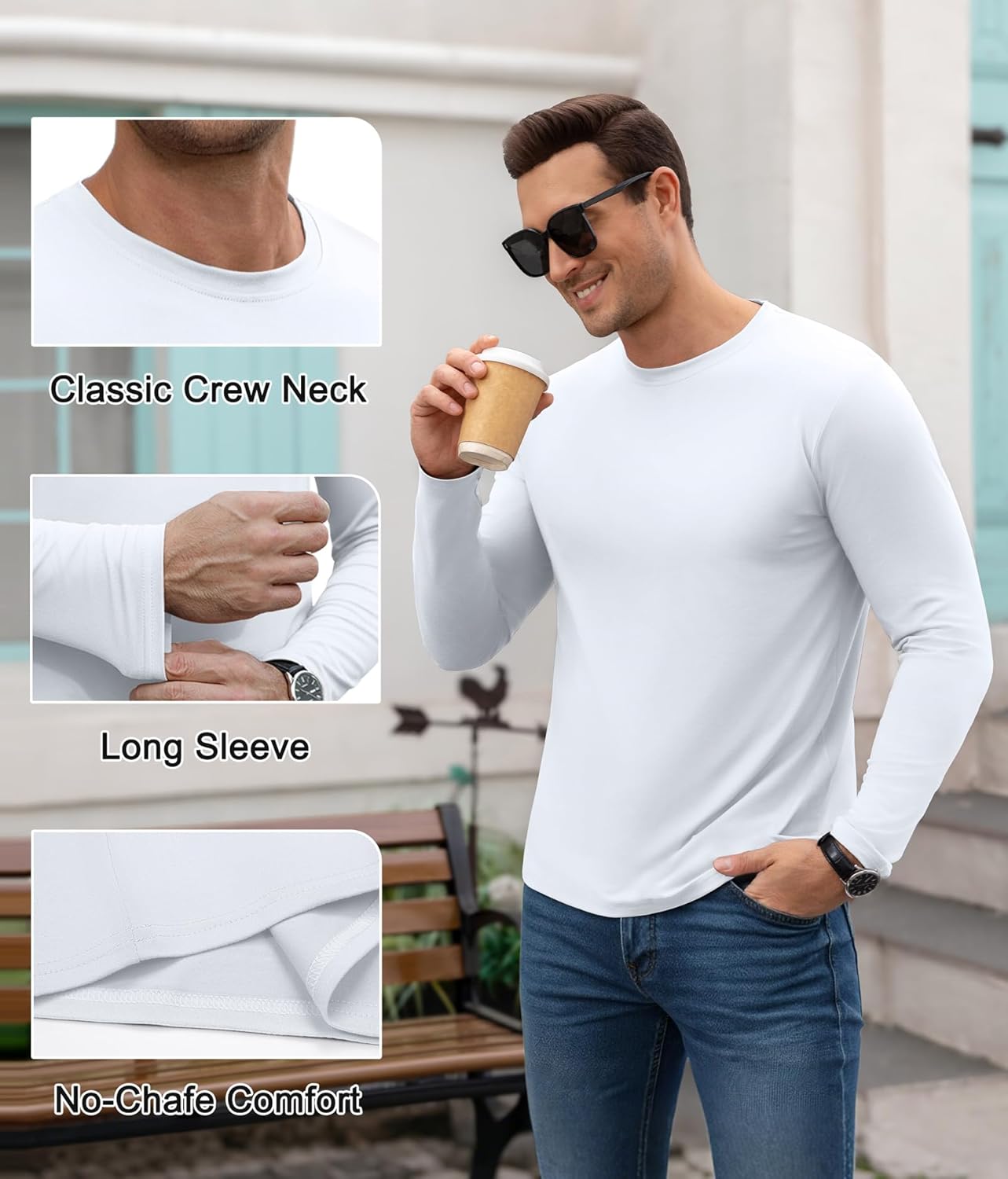 Boyzn 1/3 Pack Men's Long Sleeve T Shirts, Long Sleeve Cotton T Shirts for Men, Casual Crewneck Basic Tee Undershirts for Men - Image 4