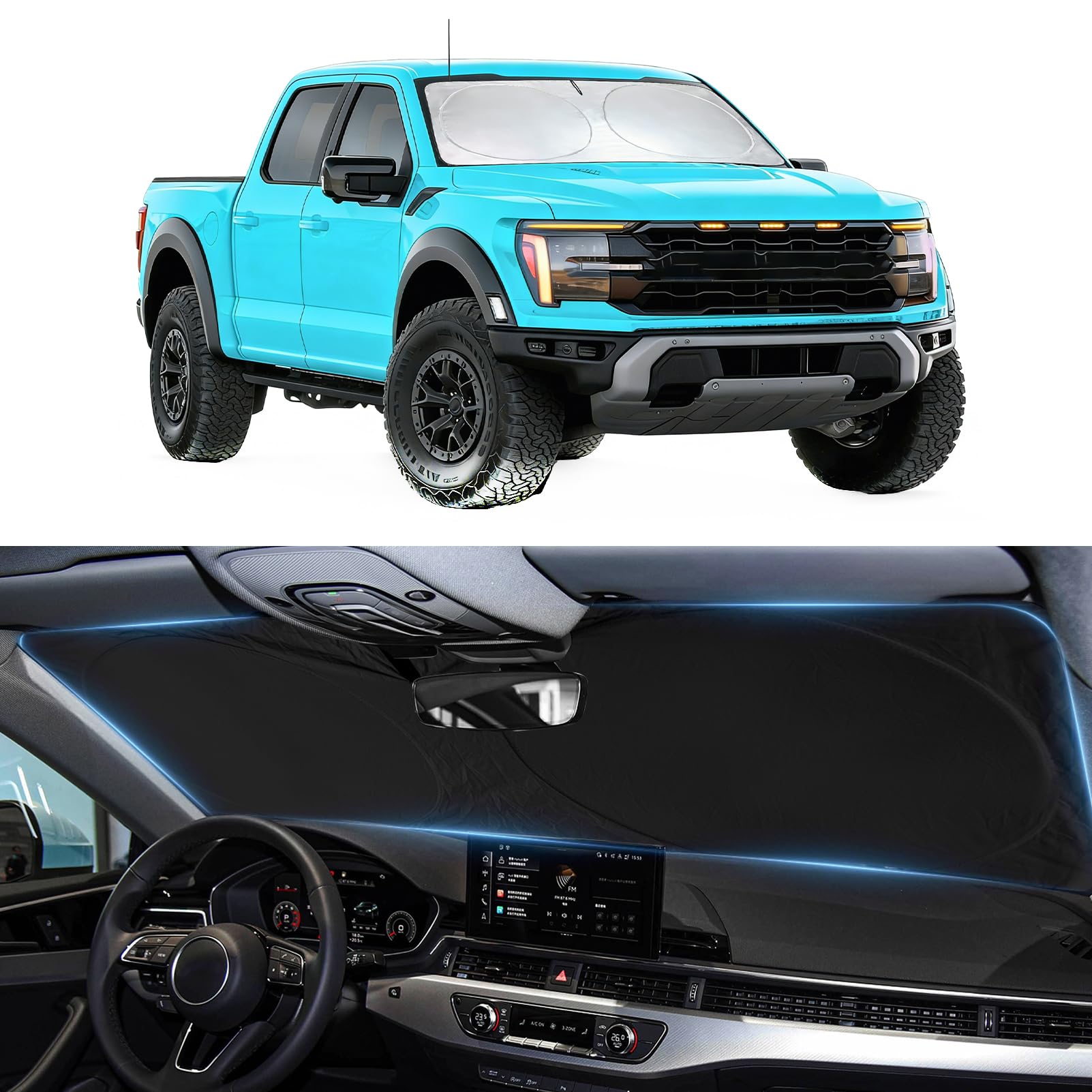 Photo 1 of Sun Shade for F150 Windshield Sunshade for 2021-2024 2025 2026 Ford F-150 Lariat, King Ranch, Platinum, XL XLT Limited Raptor Front Window Cover Shield Visor Protector Keep Interior Cool