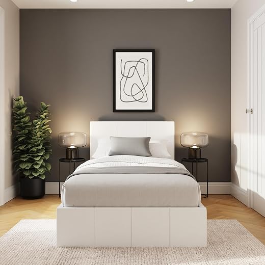 GFW Classic Leather Upholstered Ottoman Storage Bed With Gas End Lift & Under Bed Storage, Single, Faux Leather, White 27 GFW Classic Leather Upholstered Ottoman Storage Bed With Gas End Lift & Under Bed Storage, Single, White