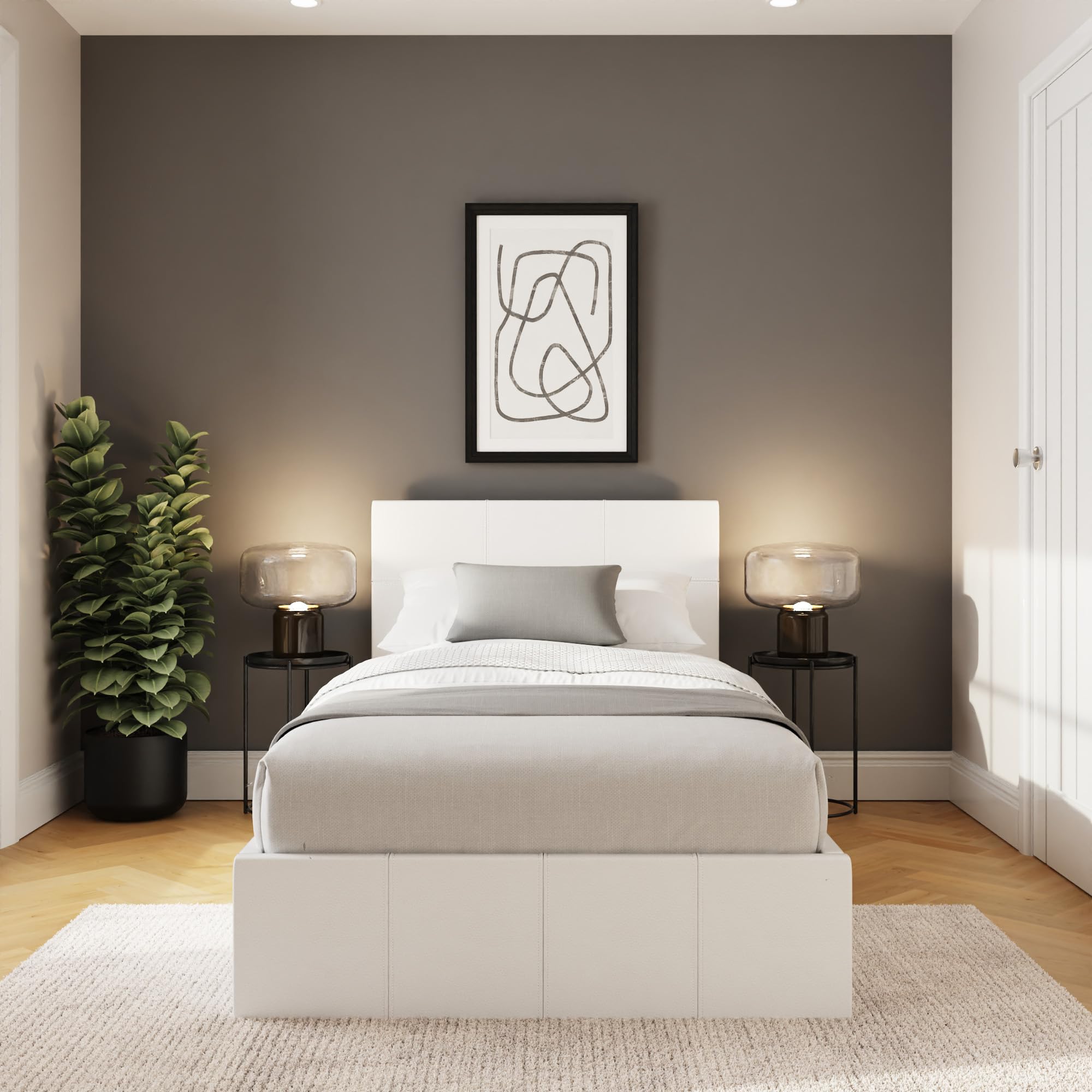 GFW Classic Leather Upholstered Ottoman Storage Bed, Gas End Lift & Under Bed Storage, Single, Faux Leather, White