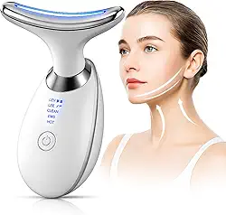 Massageador Facial e Pescoço LED 3 Cores com EMS e Vibração – Lifting, Redução de Rugas, Queixo Duplo e Linhas de Expressão – Portátil, Recarregável, Estimulador de Colágeno