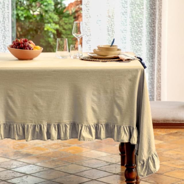 English Home Table Cloth Rectangular, 100% Turkish Cotton Tablecloth, Washable Table Cover, Wrinkle Free Kitchen Table Cloth, Wipeable Table Protector, Large Table Cover 160x240cm, Vague Beige