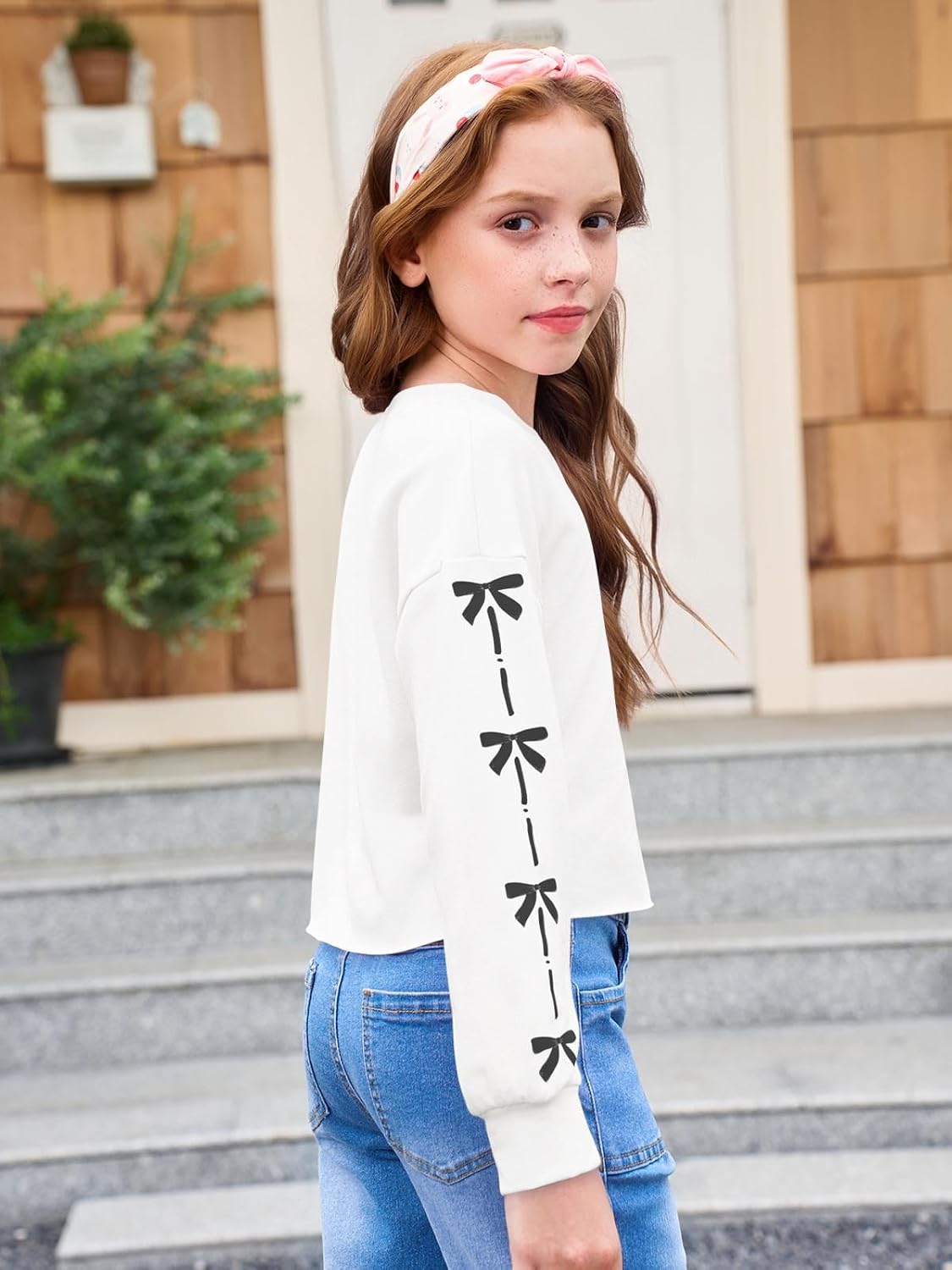 Haloumoning Girls Cute Daisy Pinted Cropped Sweatshirt Kids Long Sleeve Crop Tops Fall Fashion Shirts - Image 5