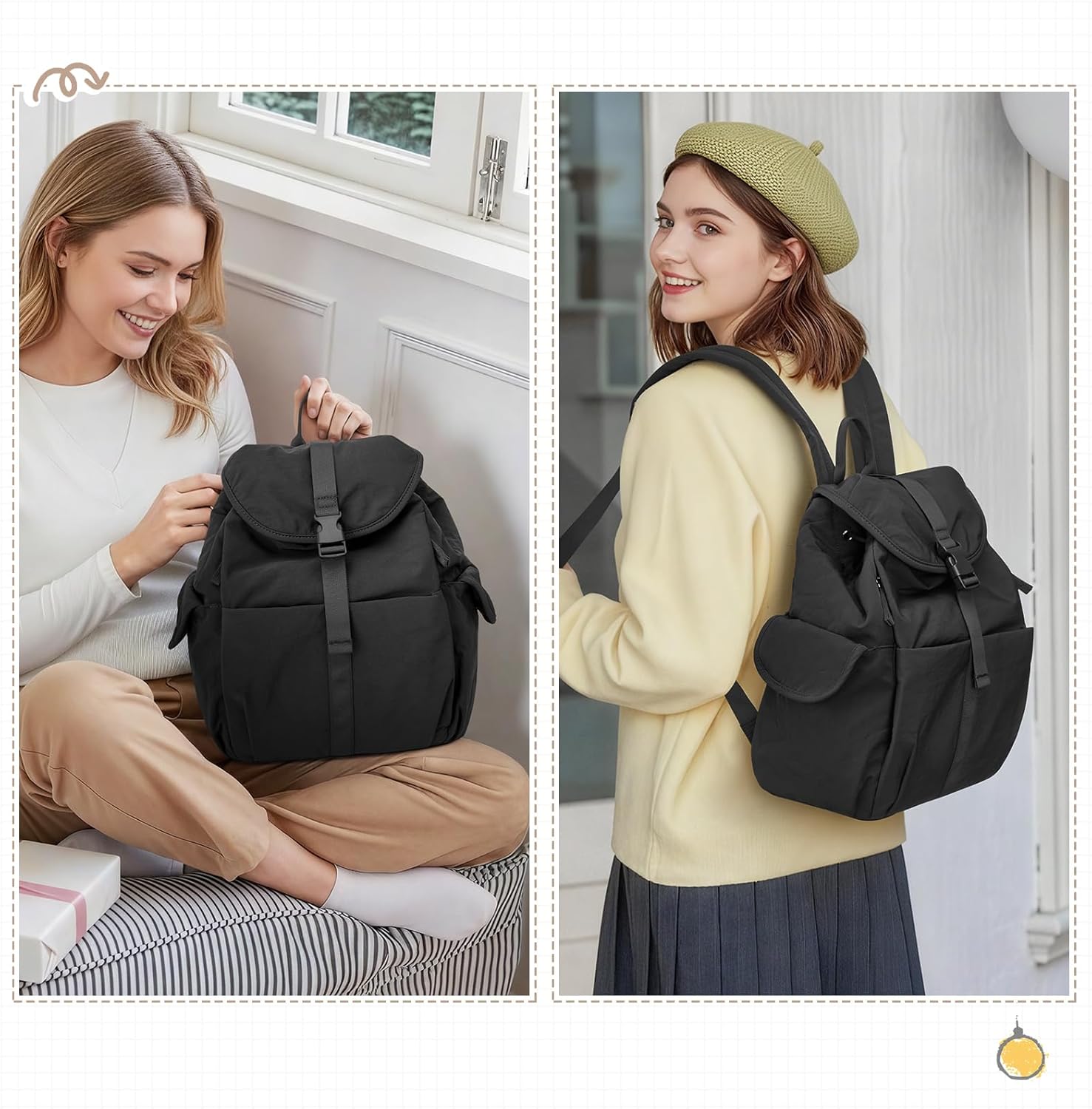 G4Free Small Backpack for Women, Nylon Casual Daypack for Work Travel Campus, Black