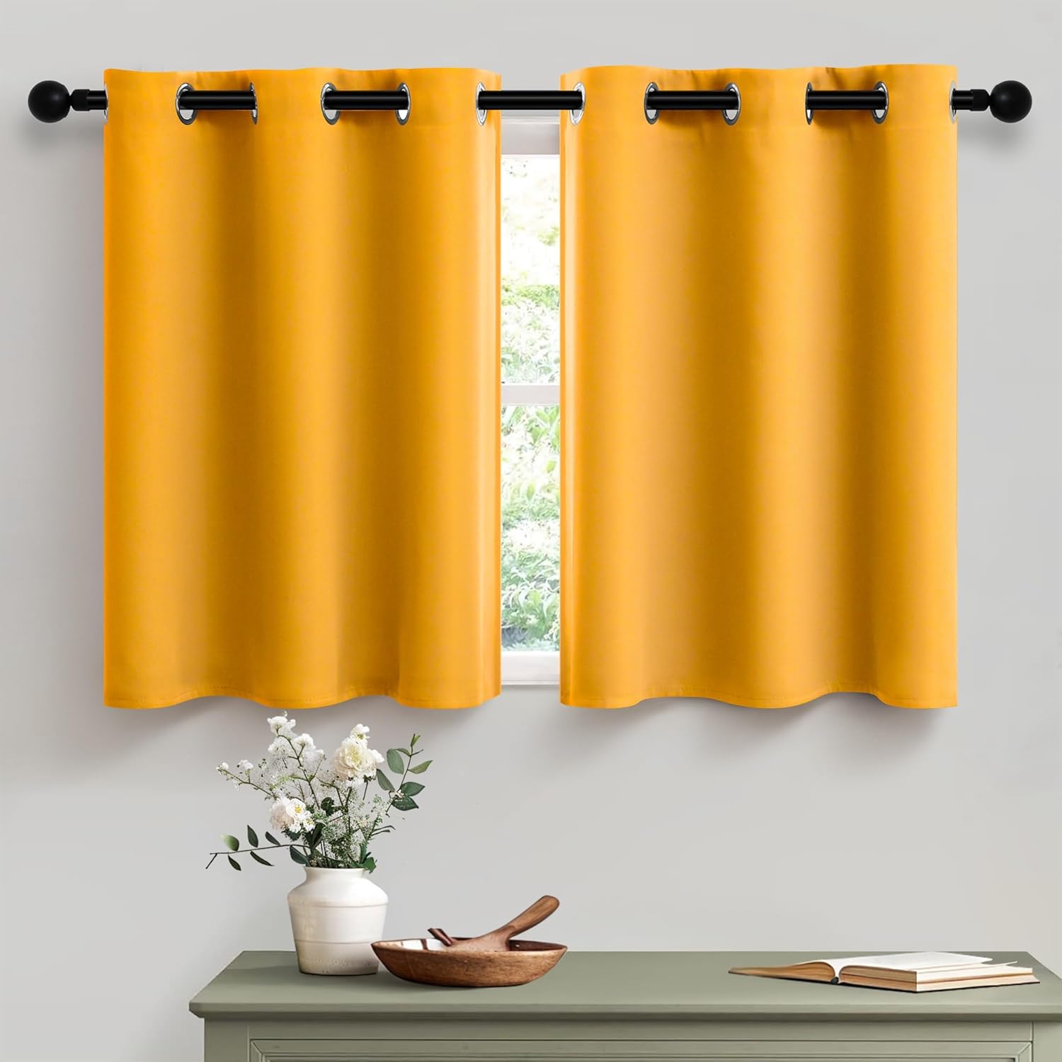 Pitalk Spring Mustard Yellow Small Rectangle Curtain 36 Inch Long 2 Panels for Kitchen Short Grommet Blackout Curtains for Camper RV Trailer Windows Amber Hue