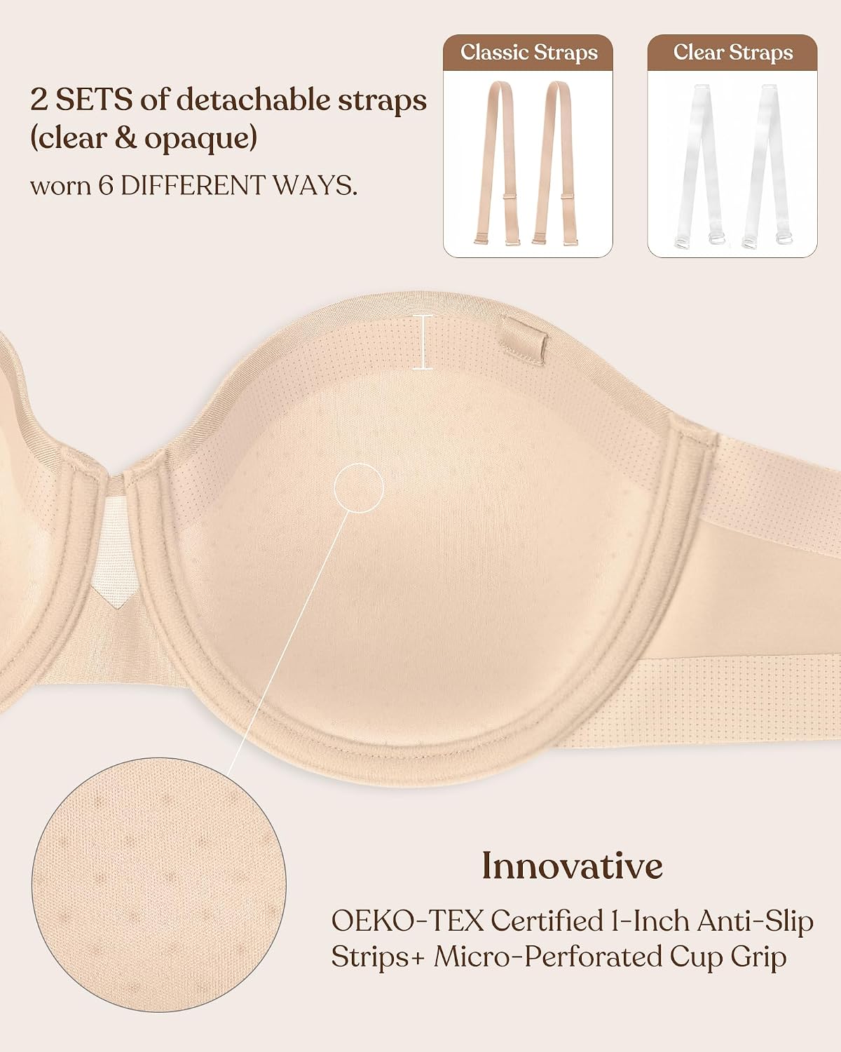 HSIA Strapless Bras for Women Large Bust Coolcomfort Minimizer Corset Full Coverage Plus Size Convertible Bustier with Underwire, Beige 44DD