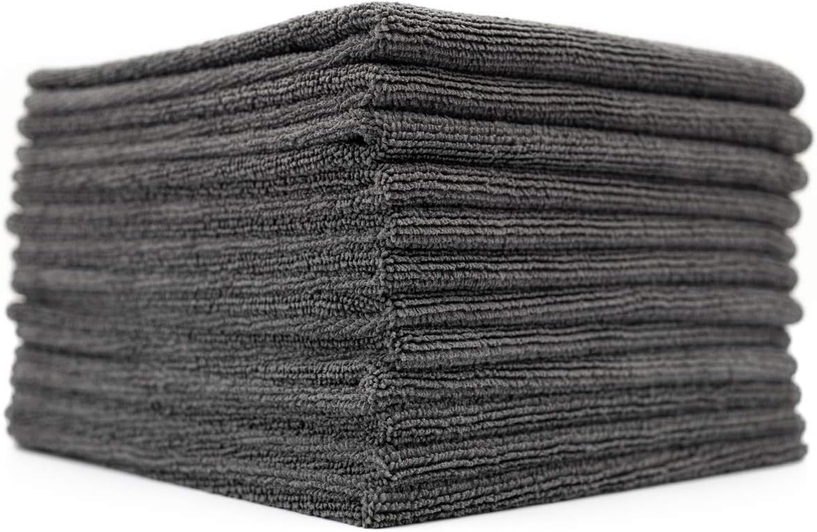 The Rag Company - All-Purpose Microfiber Terry Cleaning Towels - Commercial Grade, Highly Absorbent, Lint-Free, Streak-Free, Kitchens, Bathrooms, Offices, 300gsm, 12in x 12in, Grey (12-Pack)
